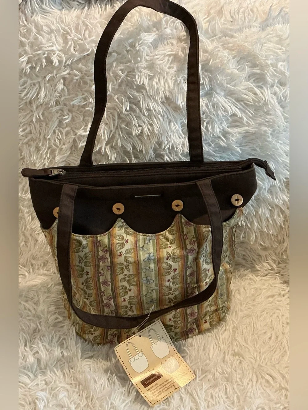 Longaberger Homestead 3-in-1 Tote NWT Reversible Floral Brown Shoulder Bag